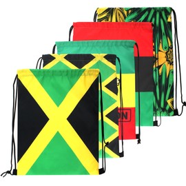 VOARYISA Man and Women Drawstring Backpack Waterproof Gym Sports Trave String Bag Cheer Bag Jamaican Afro Rasta Lion, 5pcs, One Size