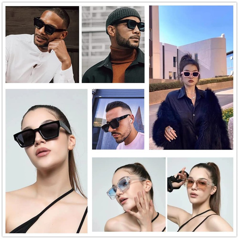 WDZAYXC Vintage Rectangular Sunglasses for Women Men Chunky Rectangle Sunglasses