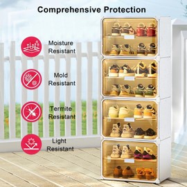 SDADI Shoe Rack, 16 Pair Expandable Plastic Shoe Storage Cabinet with Doors for Closet, Free Standing Shoes Organizer for Entryway, Hallway, Bedroom, White