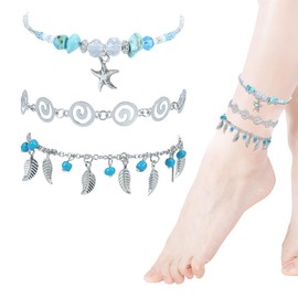 OUDQFCJ Surfer Anklet with Beads for Women & Girls, Handmade Festival & Beach Accessories