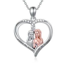SLIACETE 925 Sterling Silver Mother Daughter / Father Daughter / Sister Necklace for Women, Sterling Silver, Cubic Zirconia