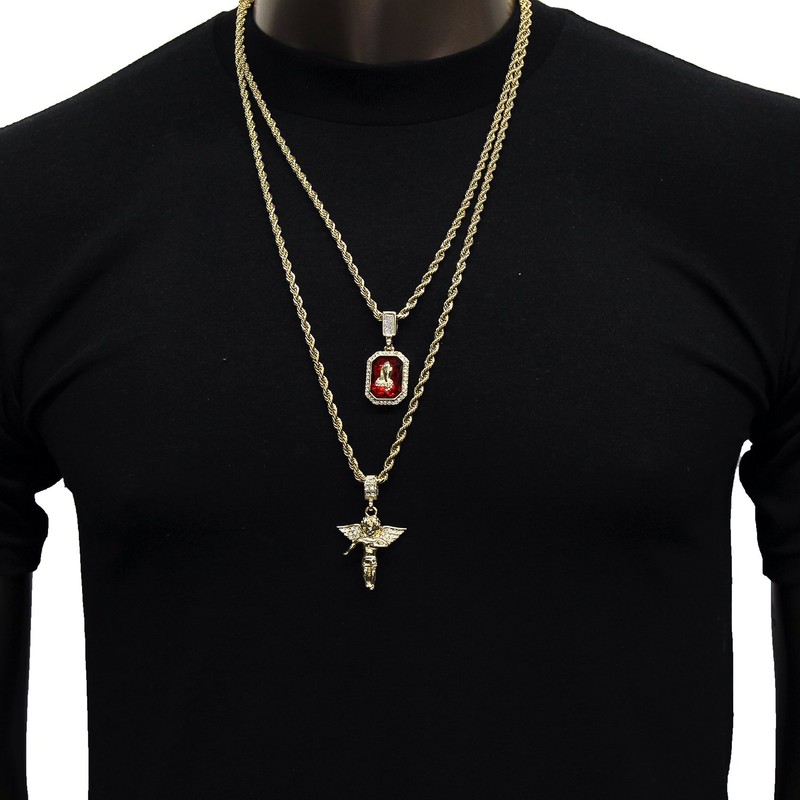 Jewel Town Mens Gold Angel & P Ruby Bundle Set