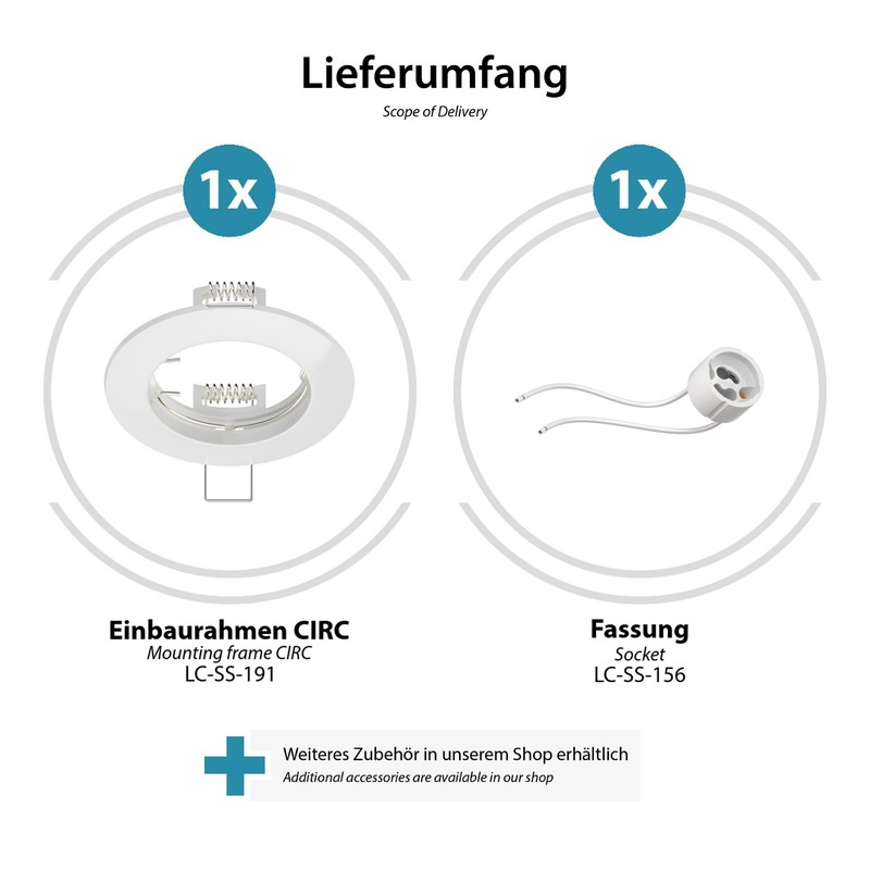 ledscom.de Circ Ceiling Mounting Frame Aluminium Mounting Frame White (LED/Halogen/GU10/MR16/PAR16/50