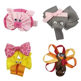 Wrapables Duck, Turkey, Elephant, Pig Ribbon Sculpture Hair Clips Set