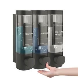 MEKOTRIN Dispensador de jabón, 3 x 300 ml Dispensador de Ducha Montado Pared, 3 en 1 Dispensador de Jabón Líquido Recargable para el Hogar, Baño, Cocina, Hotel, Restaurante(Gris)