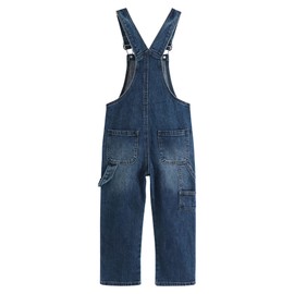KIDSCOOL SPACE Kids Denim Bib Overalls,Little Big Kids 3 Buttons Both Sides Jean Dungarees Pants,Deep Blue,12-13 Years