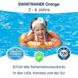 FREDS SWIM ACADEMY Swim Trainer Classic Orange + Swim Board - Swimming Set for Children from 2 to 6 Years, Inflatable Swimming Aid & Swimming Board for Water Accustomisation and Swimming Promotion