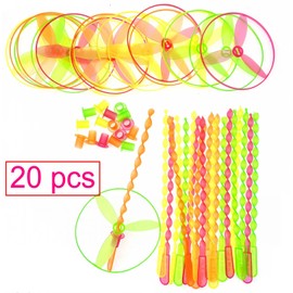 JZK 20x Hand pushed flying saucers toys, Plastic Flying Dragonfly toys for kids, flying Propeller Toys, kids Spinning Toys for Children party favours gift, kids birthday party bags fillers