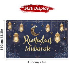 Ramadan Mubarak Banner for Ramadan Decorations,Canada Ramadan Party Decorations Decor Supplies for Home Indoor Outdoor，Ramadan Mubarak Photo Backdrop（73*43.3 inch）