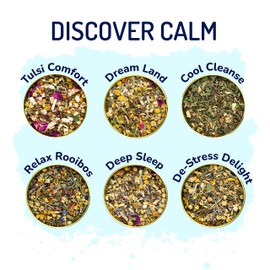 BREWIX, Discover Calm Premium Tea Sampler Gift Box (3.53oz/50+ Cups) | Tea Gift Sets For Tea Lover | 6 Assorted Herbal Teas | Sampler Assortment Variety Pack