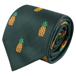 King & Priory Pineapple Dark Green Herringbone Embroidered Tie
