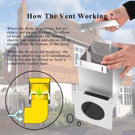 Outdoor Dryer Vent Cover Natural Energy Saving - Dryer Exhaust Air Vent Closure, Professional Dryer Vent Seal, Durable Stainless Steel, Fits for 4" Tube