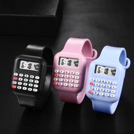 JewelryWe Children's Digital Watch with Calculator Rectangular Digital Electronic Watch Children's Watch Calculator Watch with Calculator, Date and Time - Gifts for Boys Girls Teenagers, set of 3