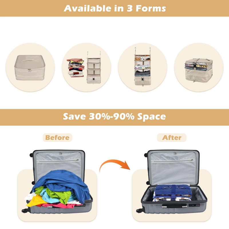 Surblue Hanging 3-Shelf Closet Organizer Foldable Travel Storage Bag for