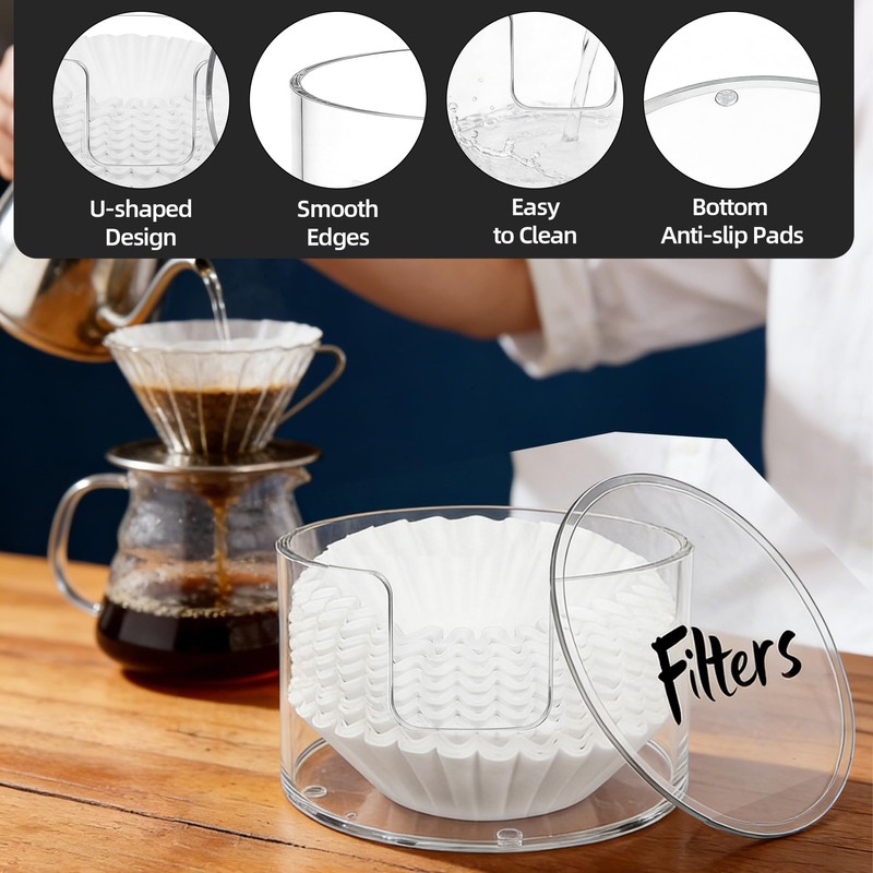 Acrylic Coffee Filter Holder with Lid, Reusable Coffee Filter Storage