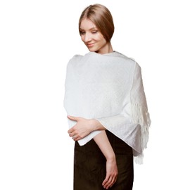 TINKUY PERU Alpaca Peruvian Pashmina Shawl Wrap Ruana 61 x 22 inches (White/Ivory)