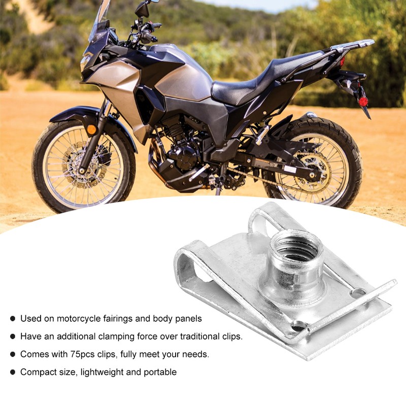 75pcs Fairing Bodywork Panel U Clips Clamp M6 U Nut
