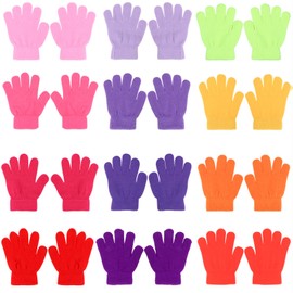 QKURT Children's Winter Gloves, 12 Packs Full Finger Knitted Gloves Children's Winter Gloves for Commuting Skiing