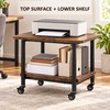 2 Tier Rolling Under Desk Printer Stand, 19.5 Inch Rustic