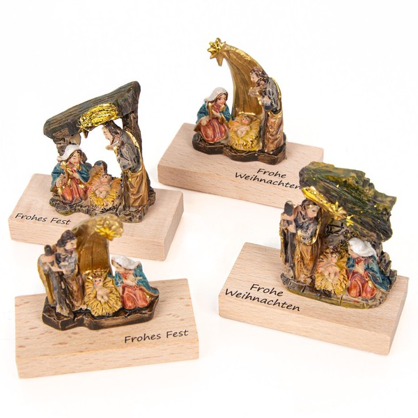 Logbuch-Verlag 4 Nativity Scenes Miniatures Small Table Nativity Scene Merry