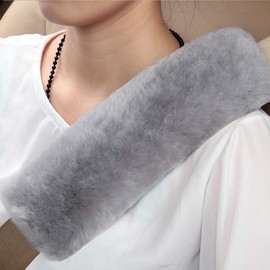 OGLAND Genuine Sheepskin Car Seat Belt Cover Pad-Soft Fuzzy Fluffy Seatbelt Covers-Comfy Shoulder Pad Neck Cushion Protector for Woman, Man, Girl Car Accessories(Misty Grey, 1Pcs)