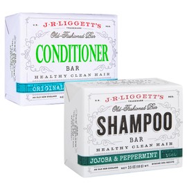 J.R.LIGGETT’S Jojoba & Peppermint & Conditioner - 1 Shampoo Bar + 1 Conditioner Bar - Plant-Based Nourishing Shampoo and Conditioner Bars for All Hair Types - Sulfate Free For Healthy Hair - 2-pack
