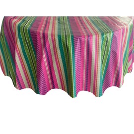 Newbridge Bold - Mantel de vinilo de rayas verdes y burdeos con respaldo de franela, mantel de vinilo multicolor con respaldo de franela de primavera y verano, ovalado de 60 x 84 pulgadas