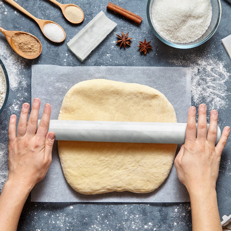 HESHIBI Marble Rolling Pin with Stand, 15.7" White Stone French