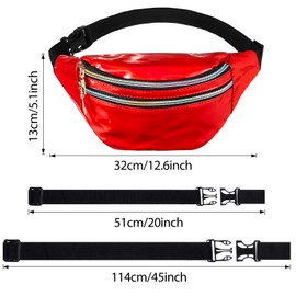 Frienda 2 Pieces Holographic Fanny Pack for Women Colorful Sport Waist Bag Pack(Shiny Black, Red)