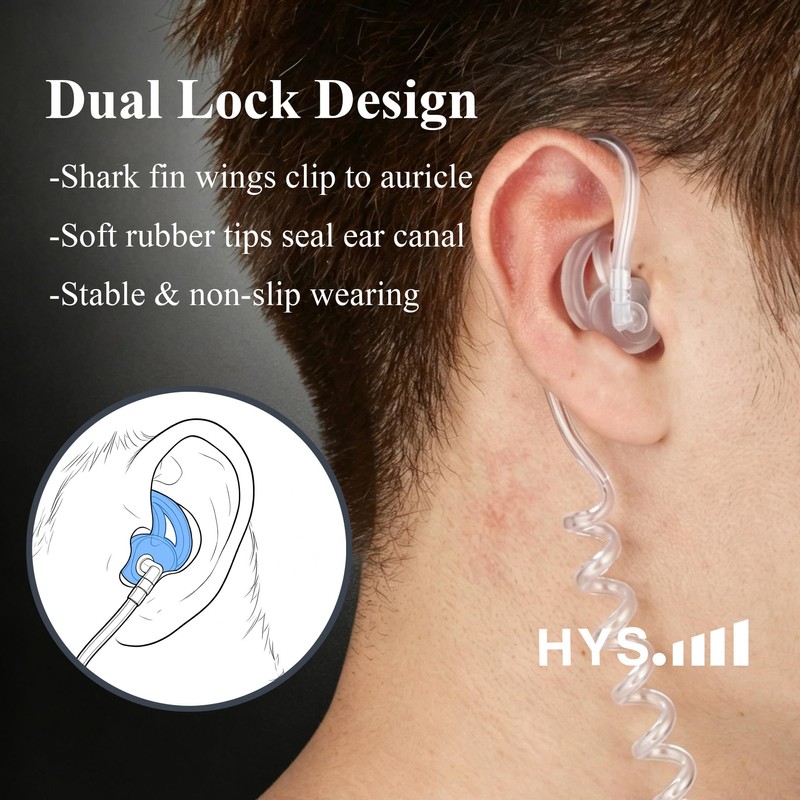 HYS Radio Acoustic Earpiece Earplugs, Sound Tube Ear Inserts