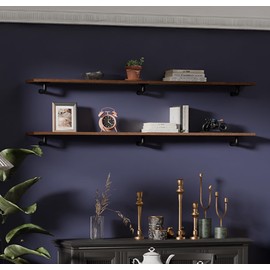 Industrial Pipe Shelving Shelf,Pipe Wall Shelves Wood Shelf:Kitchen Shelves Shelving, 72 Inches Wood Long Floating Shelves for Wall Farmhouse Pipe Book Shelves Dark Brown for Decor and Bar Shelving