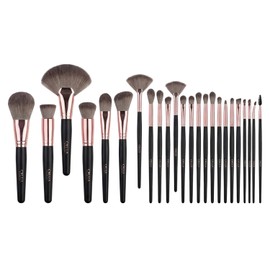 C-LUX Set De 24 Brochas De Maquillaje Bear Collection: Elegante Diseño Gris, Cerdas Sintéticas Suaves, Kit Completo Para Rostro Y Ojos Con Estuche De Viaje.