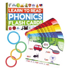 Phonics Flash Cards, 20 Phonic Stages Bonus, Digraphs CVC Blends Long Vowel Sounds with Sorting Rings for Kids 4-8, Kindergarten Primary School Learning Aids