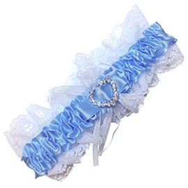 Wedding Bridal Hen Night Do White Blue Satin Ribbon Lace Garter - Something Blue - Blue