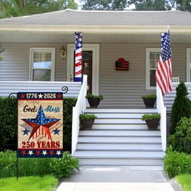 250 Anniversary USA Garden Flags for Outside,4th of July 250th Year America Banner,God Bless United States 12x18 Inch Double-Sided with Patriotic Star,1776-2026 America Merchandise for Yard Decoration