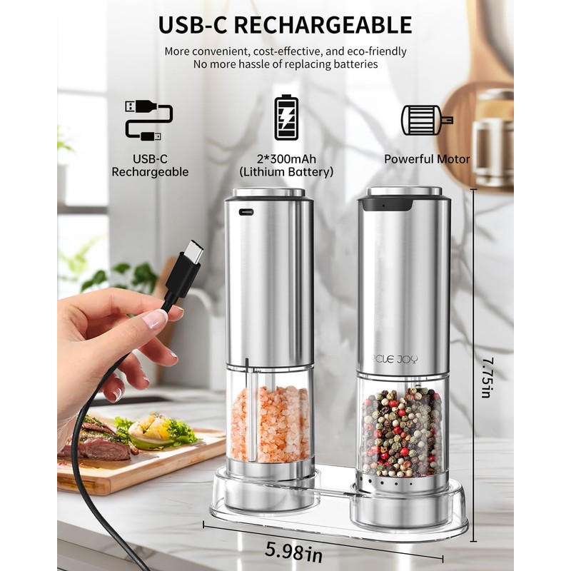 CIRCLE JOY Rechargeable Electric Salt and Pepper Grinder Set with