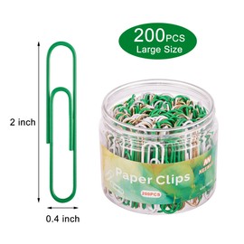 NEEWAY 200pcs Large Green Paper Clips, 2 Inch Jumbo Paper Clip, Ceative Colored Paperclips for Paperwork Office School and Personal Use