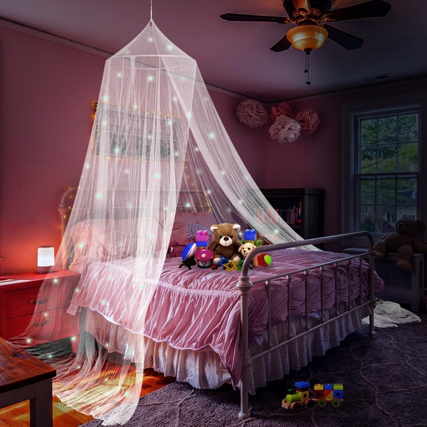 Daksha Princess Bed Canopy for Girls with Glowing Stars, Bed