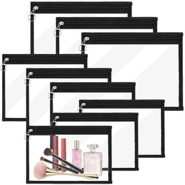 Tolare 9 Pack Clear Zipper Pouches, Foldable Multi-Purpose Waterproof and Dust Control Large Zipper Pouch, for Organizing Stationery, Cosmetics and Other Small Items（Zipper Model）