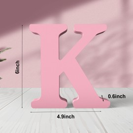 Zaruatu 6 Inch Pink Wood Letters Unfinished Wood Letters for Wall Decor Decorative Standing Letters Pink Block Letters for Craft Home Party Projects (K)