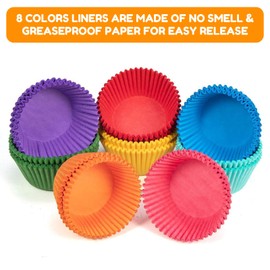 RIKONDA 500 Rainbow Solid Cupcake Liners - Vibrant Colorful Baking Cups for Muffins, Parties & Holidays | 5cm Standard Size