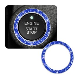 SHMZK Car Bling Crystal Rhinestone Engine Start Ring Decals, Sparkling Diamond Car Push Start Button Ignition Ring Sticker, Auto Key Ignition Knob Ring Decoration for Women Girls (Dark Blue)