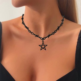 Clyhon Choker Collar Black Punk Necklace Classic Pentagram Necklace Adjustable Collar Women's Jewellery for Girls Gothic Choker Chain Cosplay Party Necklace Black Women's 90s Decoration