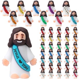 【Original Design】25/50 Pcs Mini Jesus Figures Little Jesus Figures Cute Jesus Ornament with Jesus Love You Slogan Mother's Day Gift to Hide and Seek Religious Party Favors Sunday School Baptism Gifts Home Decoration:_50 Pcs Retro Color