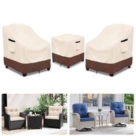 Patio Furniture Set Covers 3 Piece,600D Heavy Duty 100% Waterproof 3 Pcs Outdoor coffee table cover and Chair Set Cover,outdoor furniture Chair Covers 2 Pack with 1 Patio Side Table Cover(Beige)