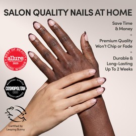 Glamnetic Press On Nails - Cherry Mood | Short Oval Fake Nails with Deep Red Micro French Tips in Glazed Glossy Finish, Salon Quality | 15 Sizes - 30 Nail Kit with Glue