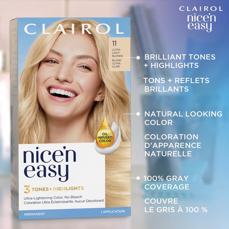 Clairol Nice'n Easy Permanent Hair Dye, 11 Ultra Light Blonde
