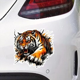 2pcs Fierce Tiger 3D-Effect Sticker, 5.12''x5.12'' Fun Waterproof Sticker for Cars, Trucks, Motorcycles, Walls, Windows, Aggressive Tiger Pattern Decal | CZ59