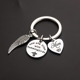 Gzrlyf Now She Flies with Hummingbirds Keychain Now She Flies with Hummingbirds Keychain Memorial Jewelry Remembrance Gifts (keychain)