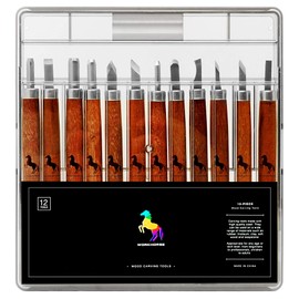 Workhorse 12pcs Premium Wood Carving Tools & Chisels Set for Whittling, Woodworking, Sculpture, Carpentry, with Sharpening Stone and Storage Box